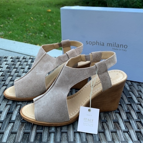 SOPHIA milano Taupe Suede Wedge Sandals - Picture 3 of 13